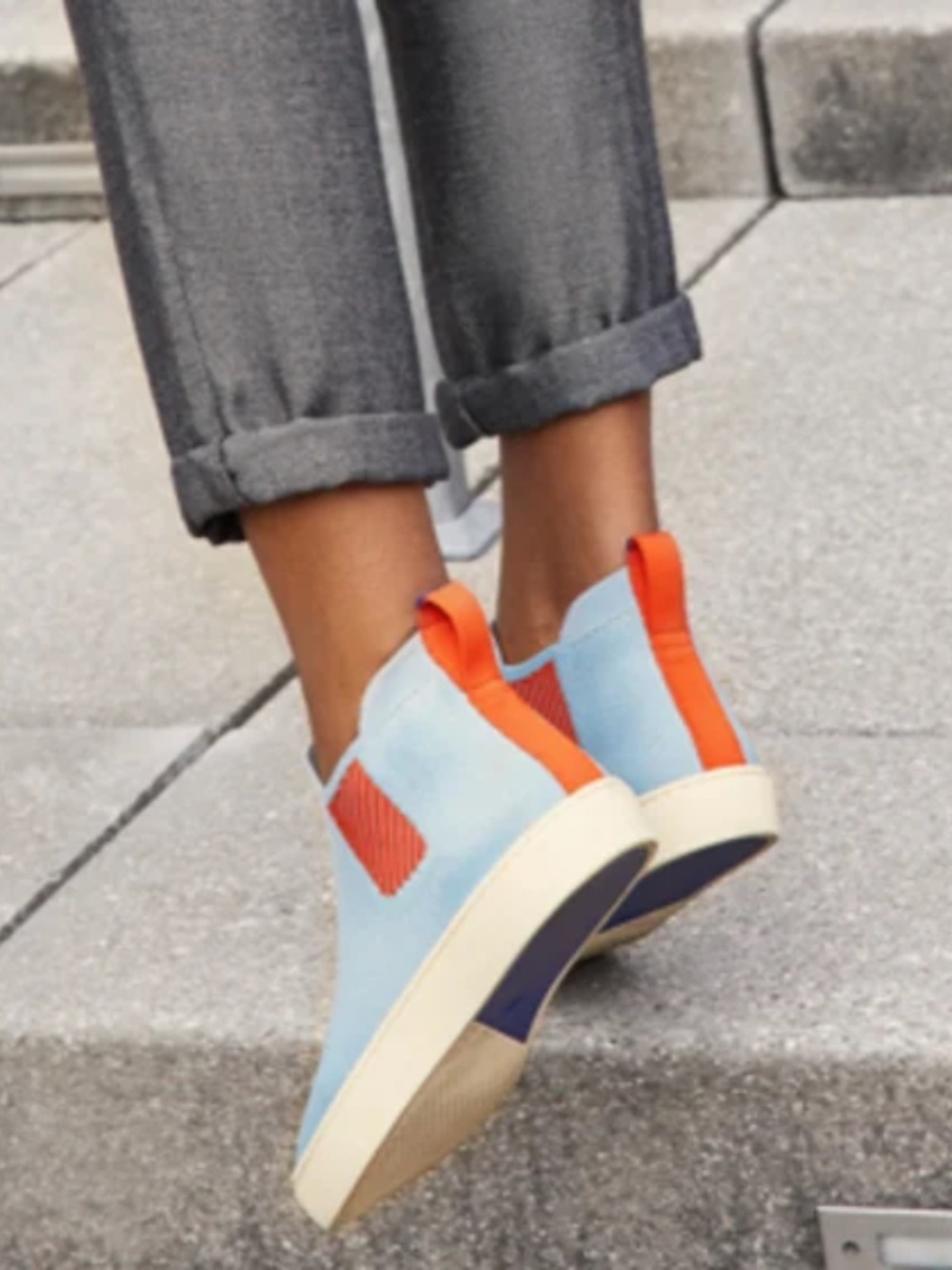 Rothy's Arctic Blue And Orange Chelsea Ankle Bootie Size W 9.5